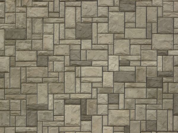 Patterned grey stone set in dark grey cement.